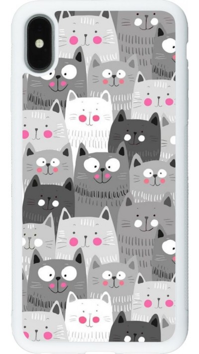 Coque iPhone Xs Max - Silicone rigide blanc Chats gris troupeau