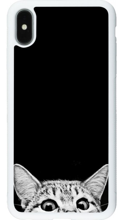 Coque iPhone Xs Max - Silicone rigide blanc Cat Looking Up Black