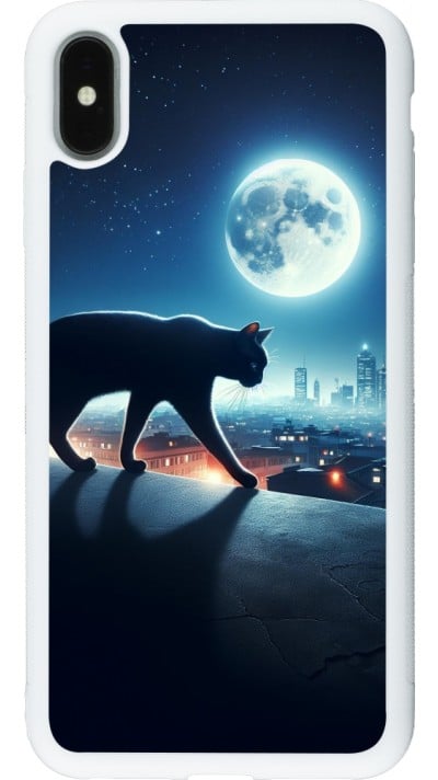 Coque iPhone Xs Max - Silicone rigide blanc Chat noir sous la pleine lune