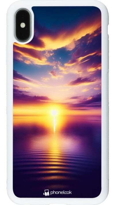 Coque iPhone Xs Max - Silicone rigide blanc Coucher soleil jaune violet