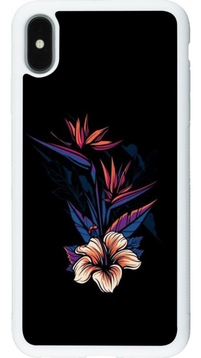 Coque iPhone Xs Max - Silicone rigide blanc Dark Flowers