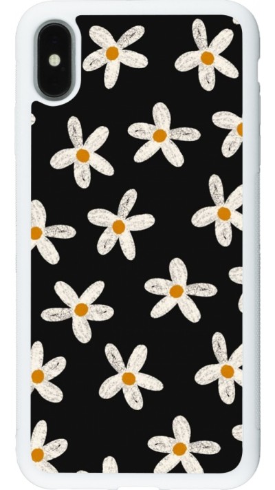 Coque iPhone Xs Max - Silicone rigide blanc Easter 2024 white on black flower