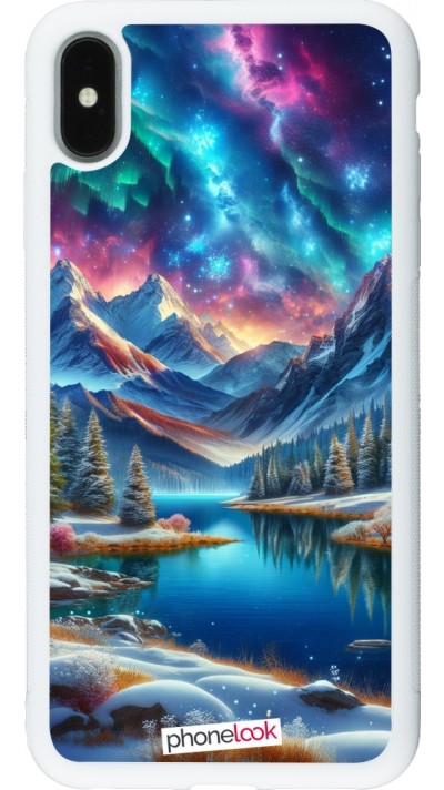 Coque iPhone Xs Max - Silicone rigide blanc Fantasy Mountain Lake Sky Stars