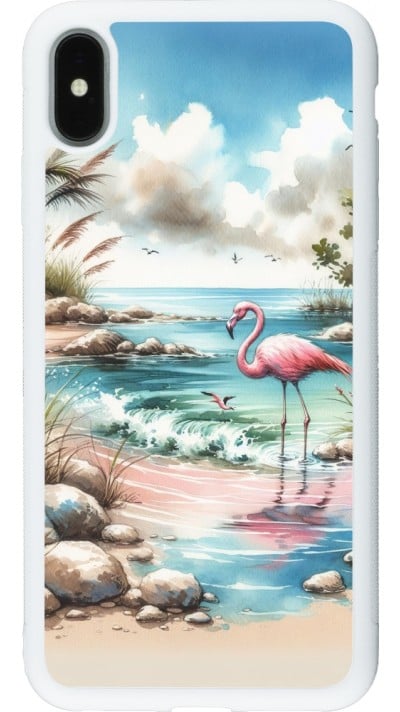 iPhone Xs Max Case Hülle - Silikon weiss Flamingo Aquarell