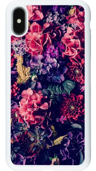 Coque iPhone Xs Max - Silicone rigide blanc Flowers Dark