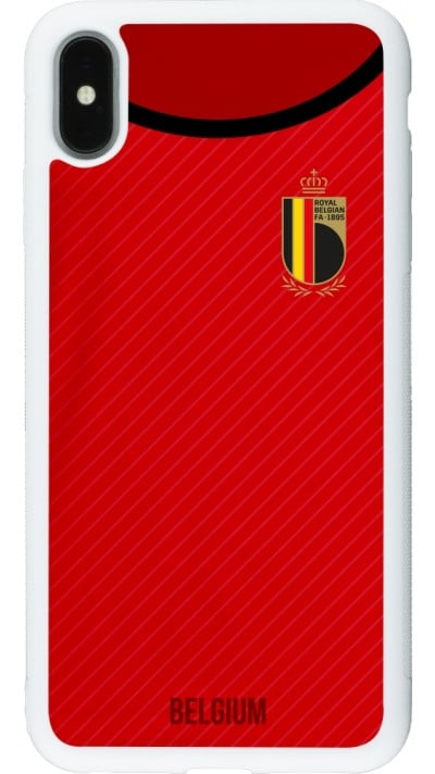 Coque iPhone Xs Max - Silicone rigide blanc Maillot de football Belgique 2022 personnalisable