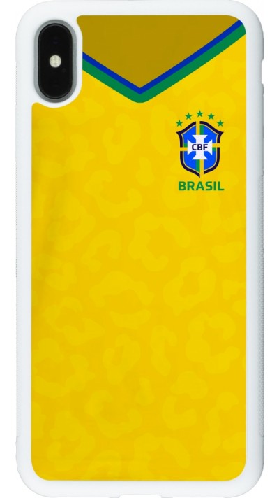 Coque iPhone Xs Max - Silicone rigide blanc Maillot de football Brésil 2022 personnalisable
