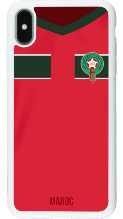 Coque iPhone Xs Max - Silicone rigide blanc Maillot de football Maroc 2022 personnalisable