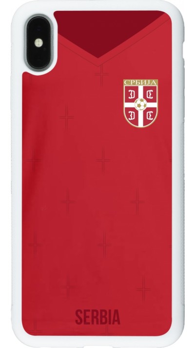 Coque iPhone Xs Max - Silicone rigide blanc Maillot de football Serbie 2022 personnalisable