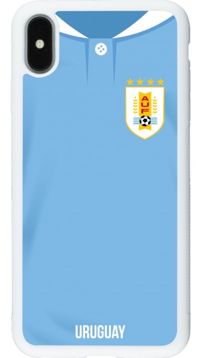 Coque iPhone Xs Max - Silicone rigide blanc Maillot de football Uruguay 2022 personnalisable