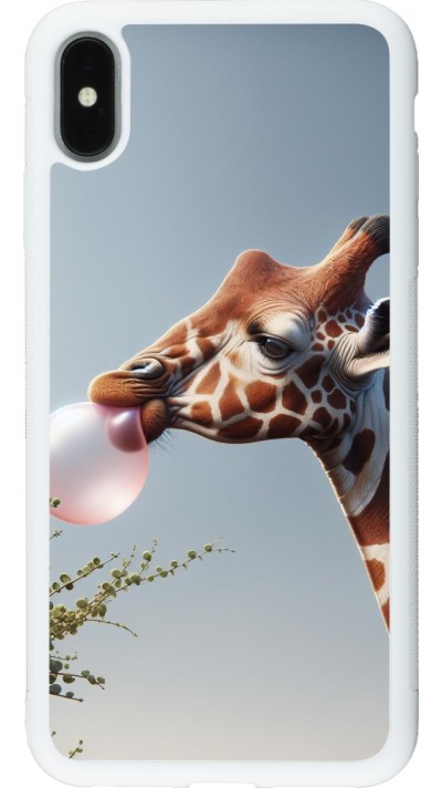 iPhone Xs Max Case Hülle - Silikon weiss Giraffe mit Blase