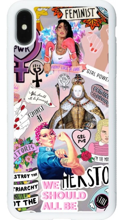 Coque iPhone Xs Max - Silicone rigide blanc Girl Power Collage