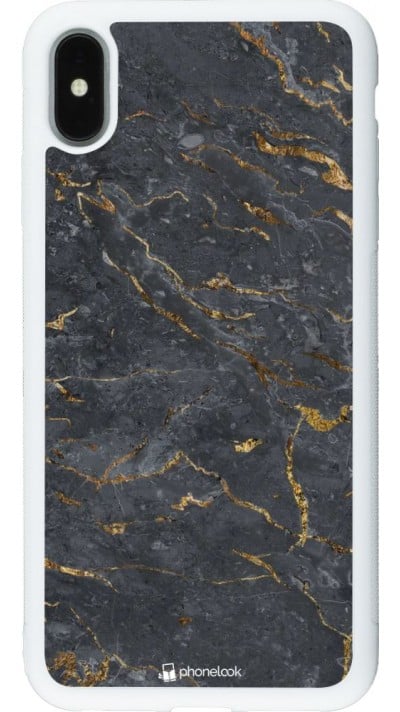Hülle iPhone Xs Max - Silikon weiss Grey Gold Marble