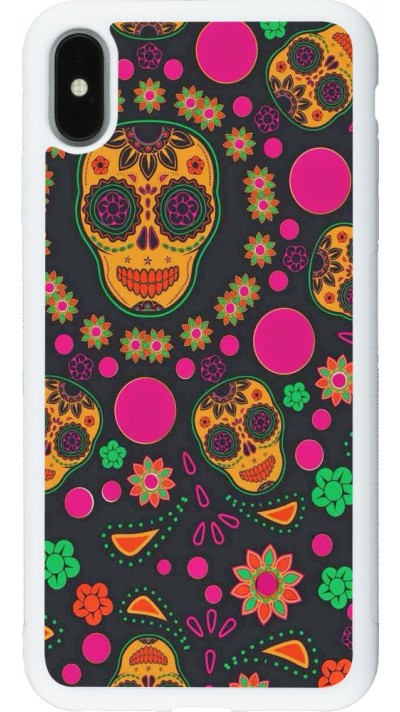 Coque iPhone Xs Max - Silicone rigide blanc Halloween 22 colorful mexican skulls