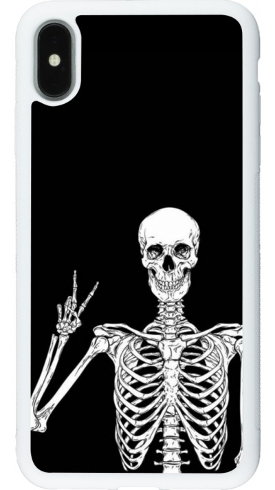 Coque iPhone Xs Max - Silicone rigide blanc Halloween 2023 peace skeleton