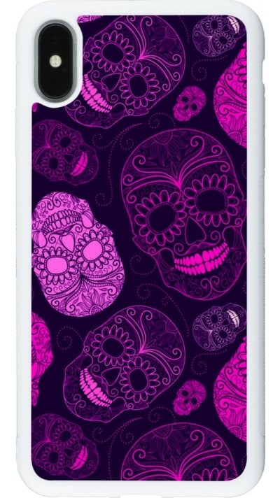 Coque iPhone Xs Max - Silicone rigide blanc Halloween 2023 pink skulls