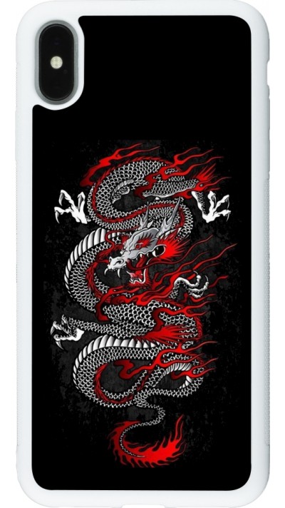 Coque iPhone Xs Max - Silicone rigide blanc Japanese style Dragon Tattoo Red Black