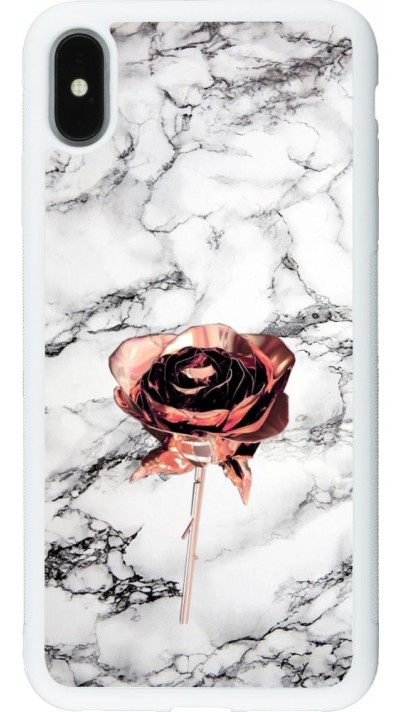 Coque iPhone Xs Max - Silicone rigide blanc Marble Rose Gold