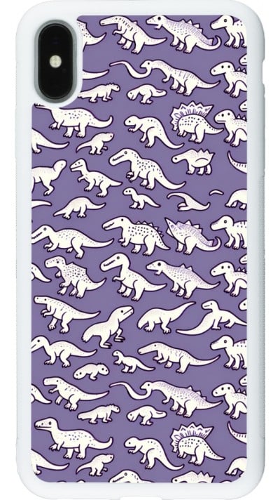 iPhone Xs Max Case Hülle - Silikon weiss Mini-Dino-Muster violett