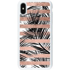 Coque iPhone Xs Max - Silicone rigide blanc Palm trees gold stripes
