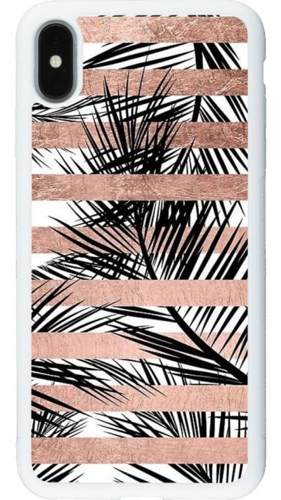 Coque iPhone Xs Max - Silicone rigide blanc Palm trees gold stripes