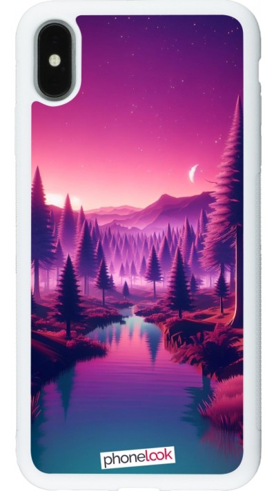 Coque iPhone Xs Max - Silicone rigide blanc Paysage Violet-Rose