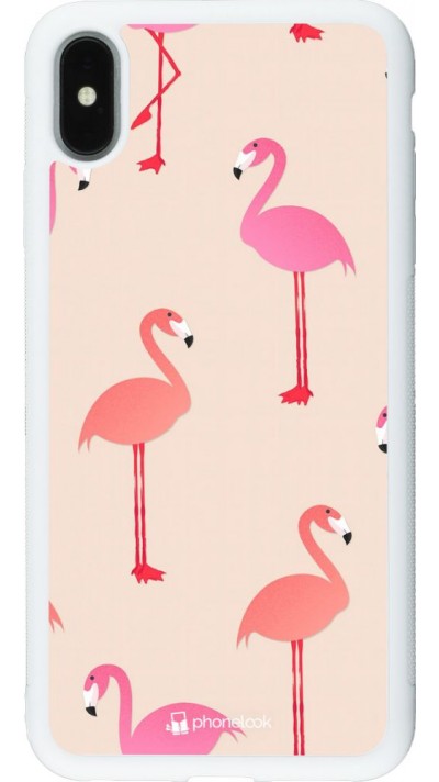 Hülle iPhone Xs Max - Silikon weiss Pink Flamingos Pattern