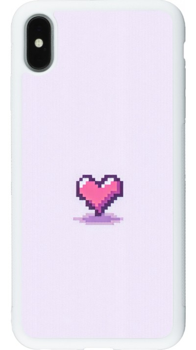 Coque iPhone Xs Max - Silicone rigide blanc Pixel Coeur Violet Clair