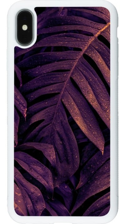 Coque iPhone Xs Max - Silicone rigide blanc Purple Light Leaves