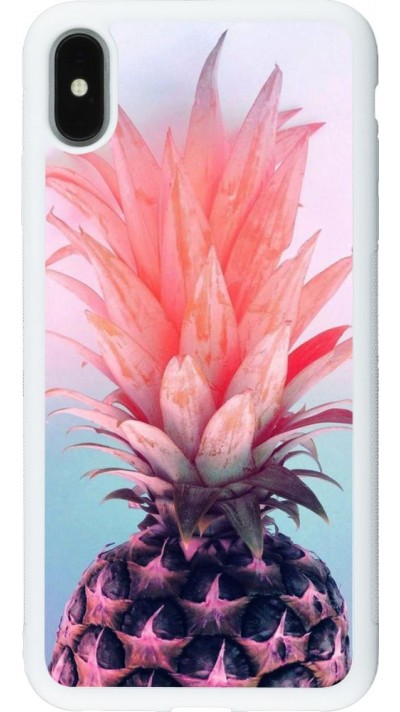 Hülle iPhone Xs Max - Silikon weiss Purple Pink Pineapple