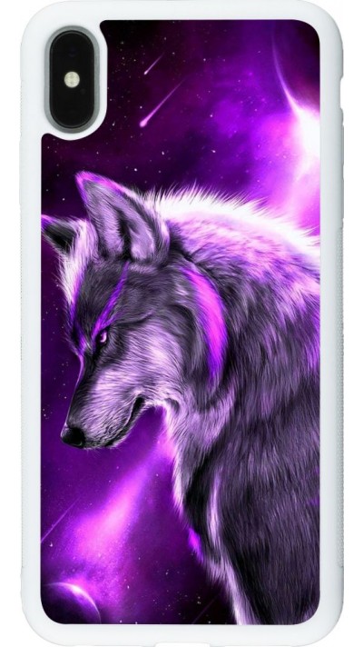 Coque iPhone Xs Max - Silicone rigide blanc Purple Sky Wolf