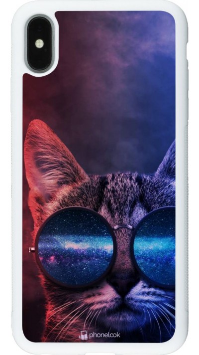 Coque iPhone Xs Max - Silicone rigide blanc Red Blue Cat Glasses