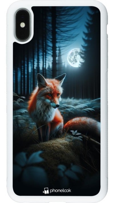 Coque iPhone Xs Max - Silicone rigide blanc Renard lune forêt