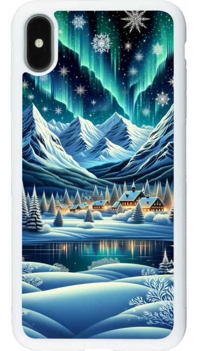 Coque iPhone Xs Max - Silicone rigide blanc Snowy Mountain Village Lake night