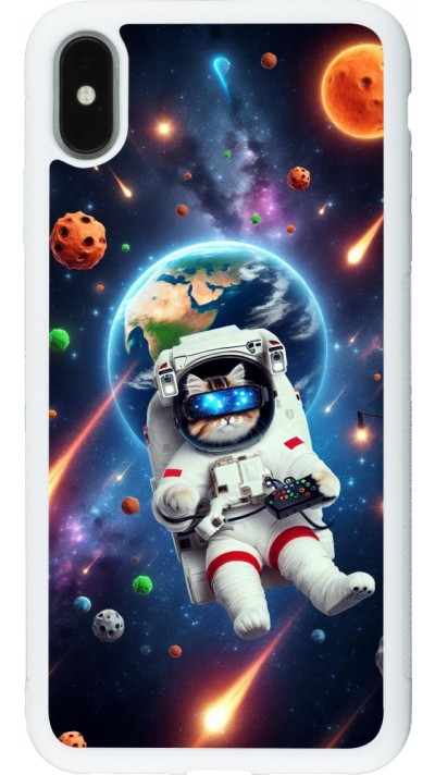 iPhone Xs Max Case Hülle - Silikon weiss VR SpaceCat Odyssee
