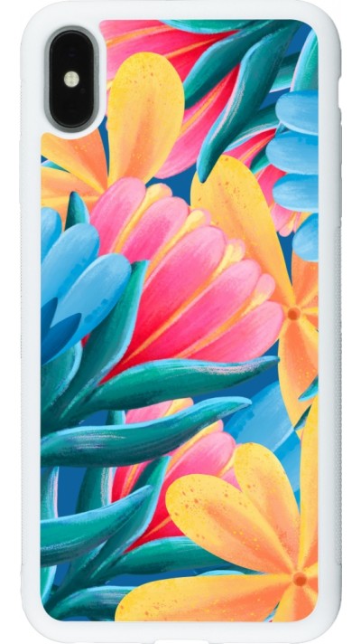 Coque iPhone Xs Max - Silicone rigide blanc Spring 23 colorful flowers