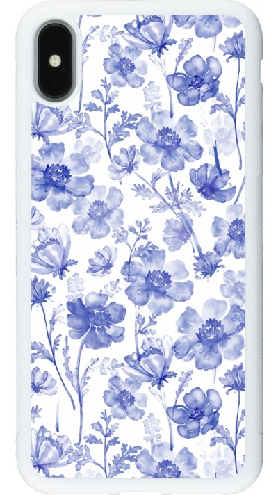Coque iPhone Xs Max - Silicone rigide blanc Spring 23 watercolor blue flowers