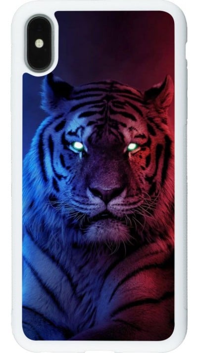 Coque iPhone Xs Max - Silicone rigide blanc Tiger Blue Red