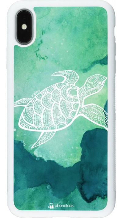 Coque iPhone Xs Max - Silicone rigide blanc Turtle Aztec Watercolor