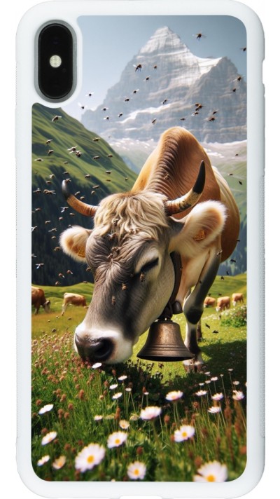 Coque iPhone Xs Max - Silicone rigide blanc Vache montagne Valais