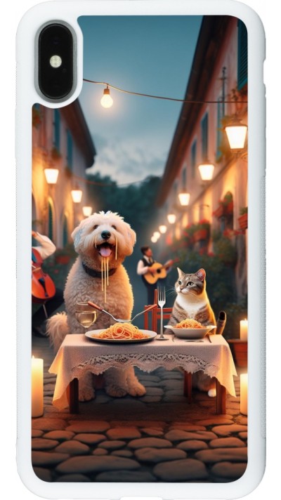 iPhone Xs Max Case Hülle - Silikon weiss Valentin 2024 Hund & Katze Kerzenlicht