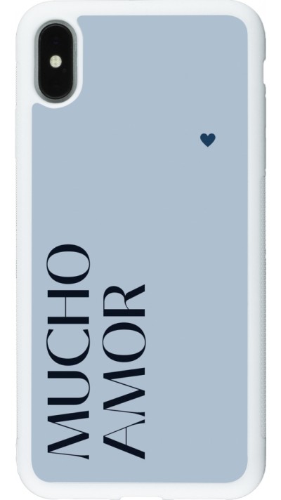 Coque iPhone Xs Max - Silicone rigide blanc Valentine 2024 mucho amor azul