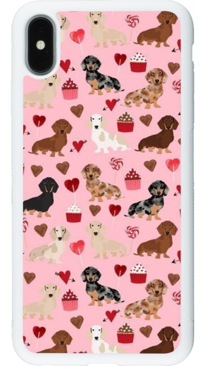 Coque iPhone Xs Max - Silicone rigide blanc Valentine 2024 puppy love