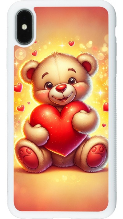 Coque iPhone Xs Max - Silicone rigide blanc Valentine 2024 Teddy love