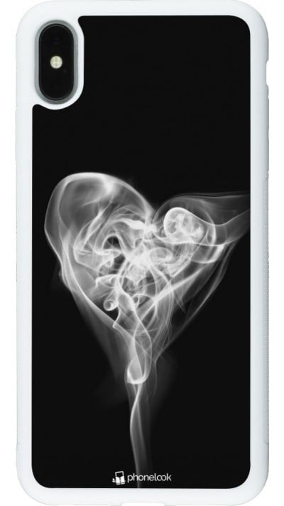 Coque iPhone Xs Max - Silicone rigide blanc Valentine 2022 Black Smoke