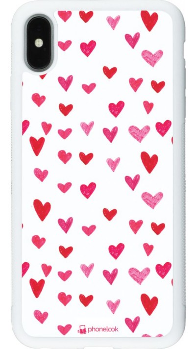 Coque iPhone Xs Max - Silicone rigide blanc Valentine 2022 Many pink hearts