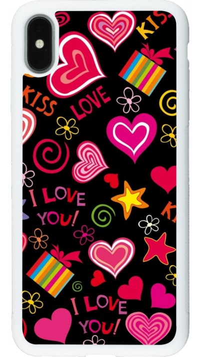 Coque iPhone Xs Max - Silicone rigide blanc Valentine 2023 love symbols