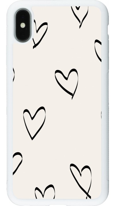 Coque iPhone Xs Max - Silicone rigide blanc Valentine 2023 minimalist hearts