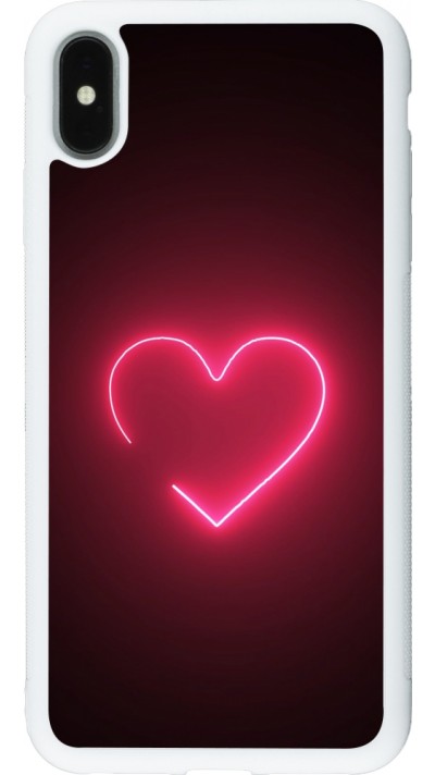 Coque iPhone Xs Max - Silicone rigide blanc Valentine 2023 single neon heart