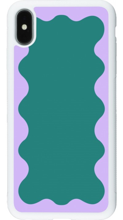 Coque iPhone Xs Max - Silicone rigide blanc Wavy Rectangle Green Purple